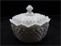 Fenton Milk Glass Hobnail Covered Candy Dish