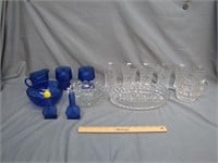 Lot of Vintage Cobalt Blue and Clear Glass Dishes
