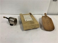 Retro pencil sharpener. Invoice holder. Wood scoop