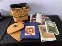 Longaberger basket, lid and assorted books
