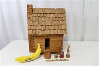 Vintage Folky Log Cabin Model Doll House