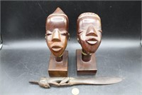 Pr. Carved Wood African Heads  & Letter Opener