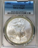 2002 Silver Eagle PCGS Graded MS69,