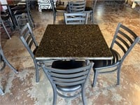 METAL BASE TABLE WITH SQUARE GRANITE TOP & 4 CHAIR