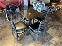 METAL BASE TABLE WITH SQUARE GRANITE TOP & 4 CHAIR