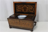 Vintage Carved Inlaid Tea Box W/Chinese Bowl