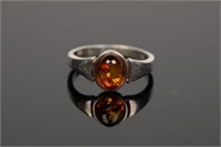 Sterling Silver & Amber Cabochon Ring