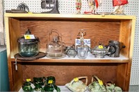 Shelf w/ Primitives, Egg Beater and Pewter Items