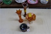 (2) Fluted Vases, Open Compote, Fenton Mug
