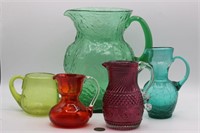 Vintage Multi-Colored Blown Art Glass Pitchers