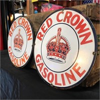 Pair of 11” Porcelain Red Crown Signs