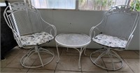 M - WROUGHT IRON SWIVEL PATIO CHAIRS & TABLE (Y5)