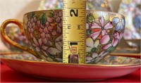 HAND PAINTED MADE IN HONG KONG TEACUPS & SAUCER
