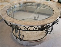 ROTATING GLASSTOP ROUND COFFEE TABLE (AS IS)(L10)