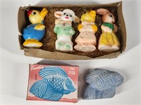 ANTIQUE FIGURE EASTER CANDLES & FISH SOAP