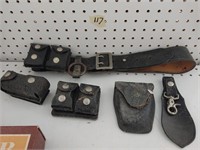 Vintage leather police belt w accessories