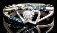 Natural Blue & White Diamond Heart Ring