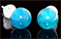 Natural Small Blue Apatite Ball Earrings