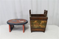 Vintage Hand-Painted Stool + Book Box