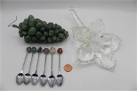 Demitasse Gem Spoons+Grapes, Art Glass Flower