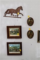 (2) Pictures, Wooden Horse, (2) Wall Plaques