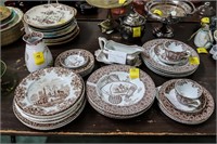 Lg Assortment of Brown Transfer Ware Dishes