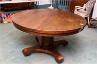 Tiger Oak Pedestal Table 54" (3 Leaves- Unsure if