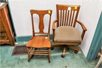 Oak Office Chair & Oak Sewing Rocking Chair