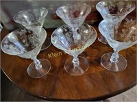 6 Cambridge Rose Point Clear Sherbet Glasses