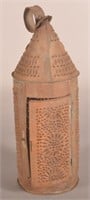 PA 19th Century Punched-Tin Candle Lantern.