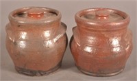 Two Schofield Pottery Covered Sugar Bowls.