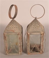 Pair of PA Punched-Tin Candle Lanterns.