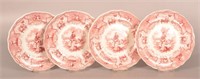Four Staffordshire China Red Transfer Plates.
