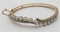 14k Gold, Pearl & Diamond Bangle Bracelet