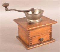 Pewter Mounted Maple Coffee Grinder.
