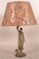 Vintage Spelter Female Figural Lamp.
