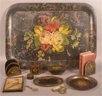 Antique Handpainted Desk Set with Tin Tray.