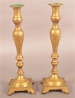 Pair of Large Antique Brass Candlesticks