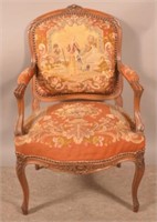 French Provincial Needlepoint Upholstered Arm Chai
