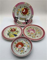 6 Pink Soft Paste Polychrome Decorated Plates