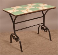Vintage Iron Base Tile-Top Side Table.