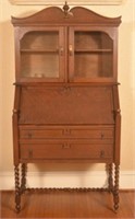Period Style Slant-Lid Desk with Bookcase Top.