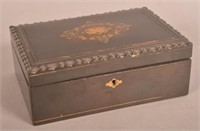 Antique Brass Inlaid Lacquered Writing Box.