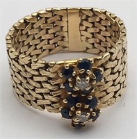14k Gold, Diamond & Sapphire Floral Mesh Ring