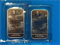 (2) Royal Mint 007 1oz 999.9 Fine Silver Bar