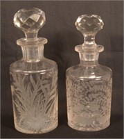 Two Glass Copper Wheel Engraved Cologne Bottles.