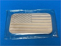 (1) One Ounce .999 Fine Silver American Flag Bar