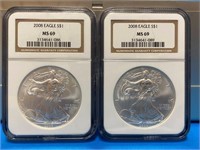 (2) 2008 Eagle Dollar Coins