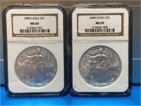 (2) 2008 Eagle Dollar Coins
