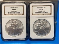 (2) 2008 Eagle Dollar Coins